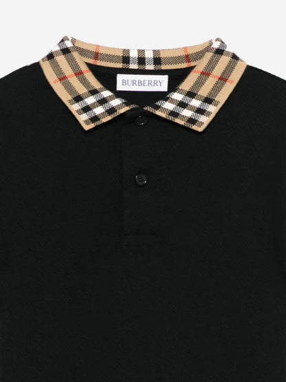 Burberry Boys Johane Check Collar Polo Shirt in Black