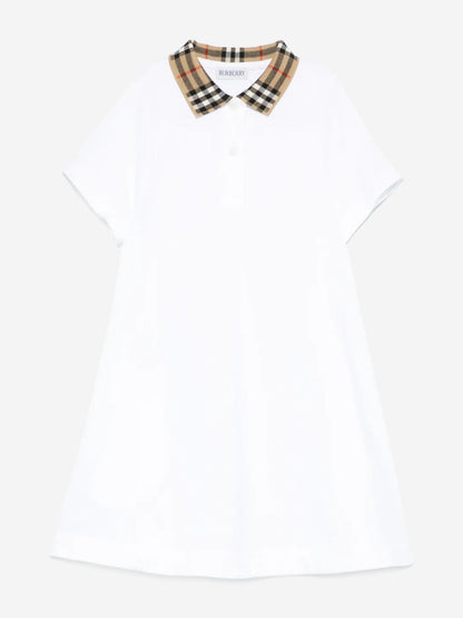 Burberry Girls Check Collar Astrid Dress in White