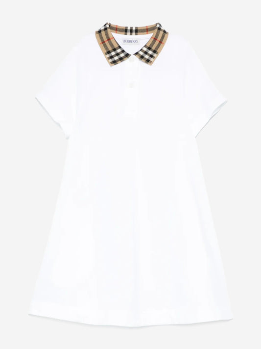 Burberry Girls Check Collar Astrid Dress in White