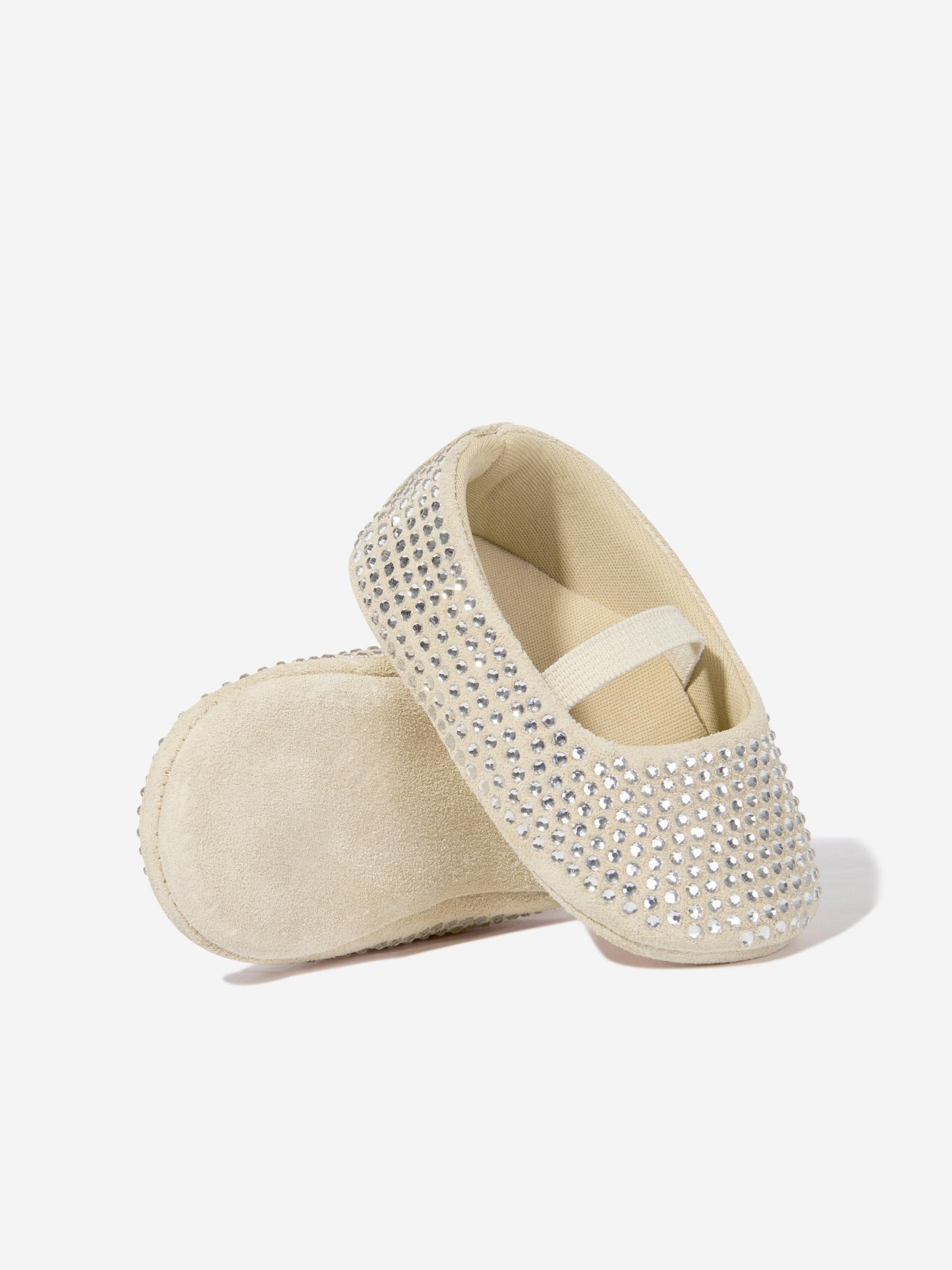 BABYWALKER Baby Girls Leather Diamonds Allover Ballerinas in Beige