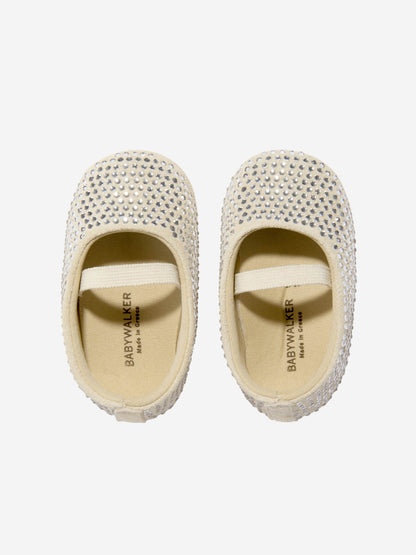 BABYWALKER Baby Girls Leather Diamonds Allover Ballerinas in Beige