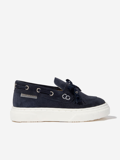 BABYWALKER Boys Suede Bow and Fringe Loafers in Navy