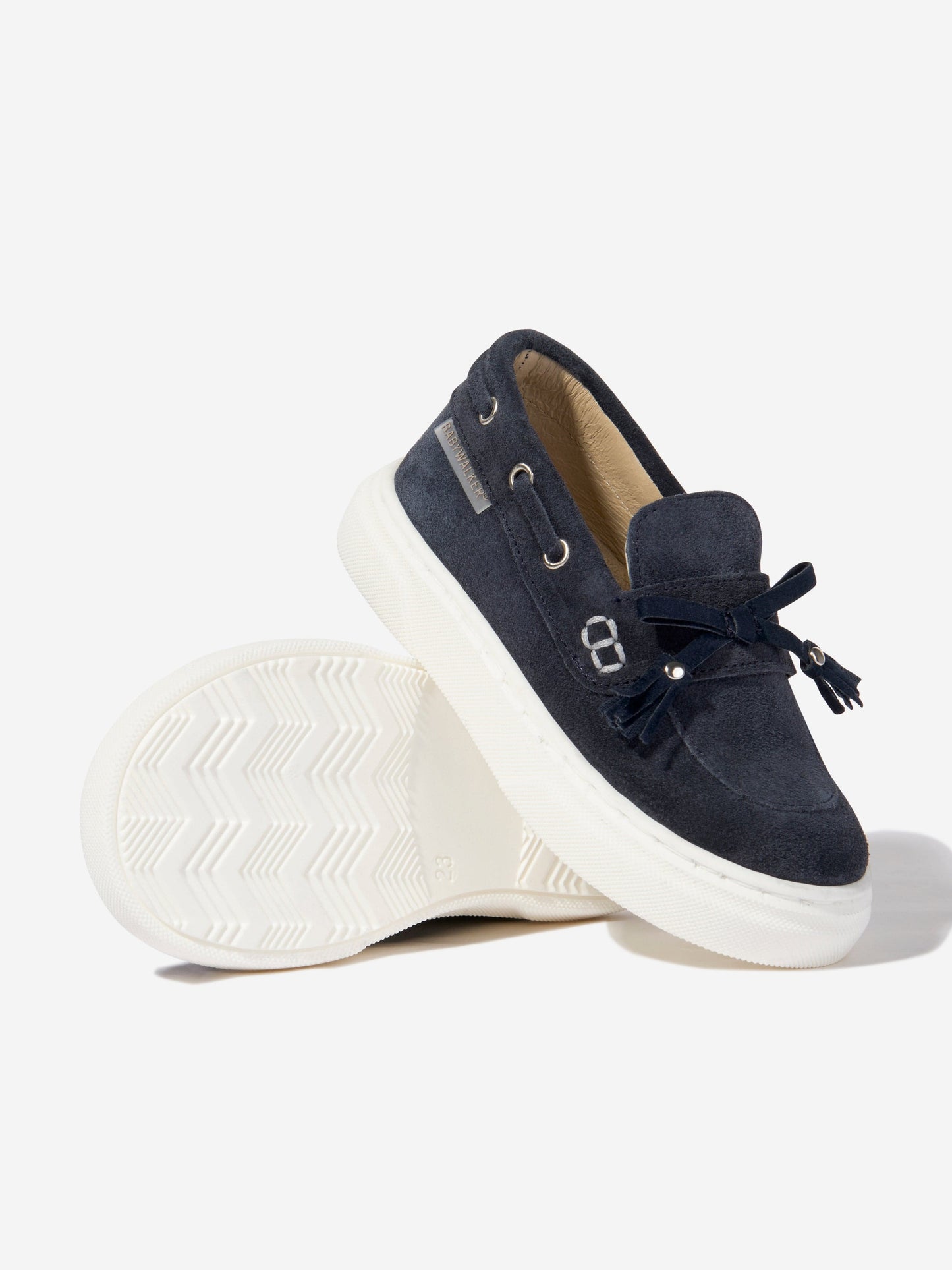 BABYWALKER Boys Suede Bow and Fringe Loafers in Navy