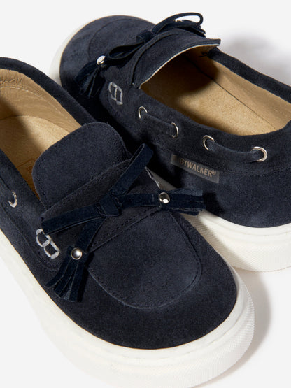 BABYWALKER Boys Suede Bow and Fringe Loafers in Navy