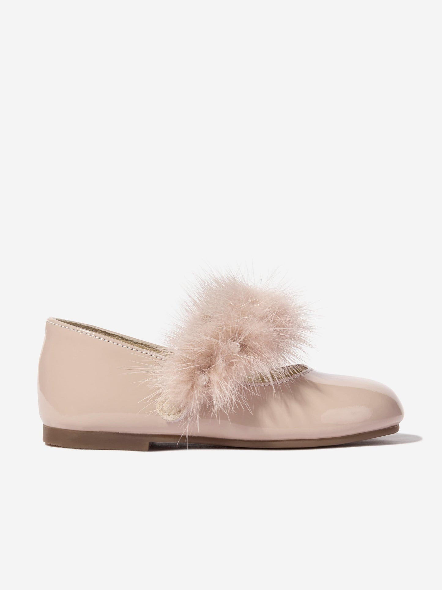 BABYWALKER Girls Patent Leather Faux Fur Trim Ballerinas in Pink