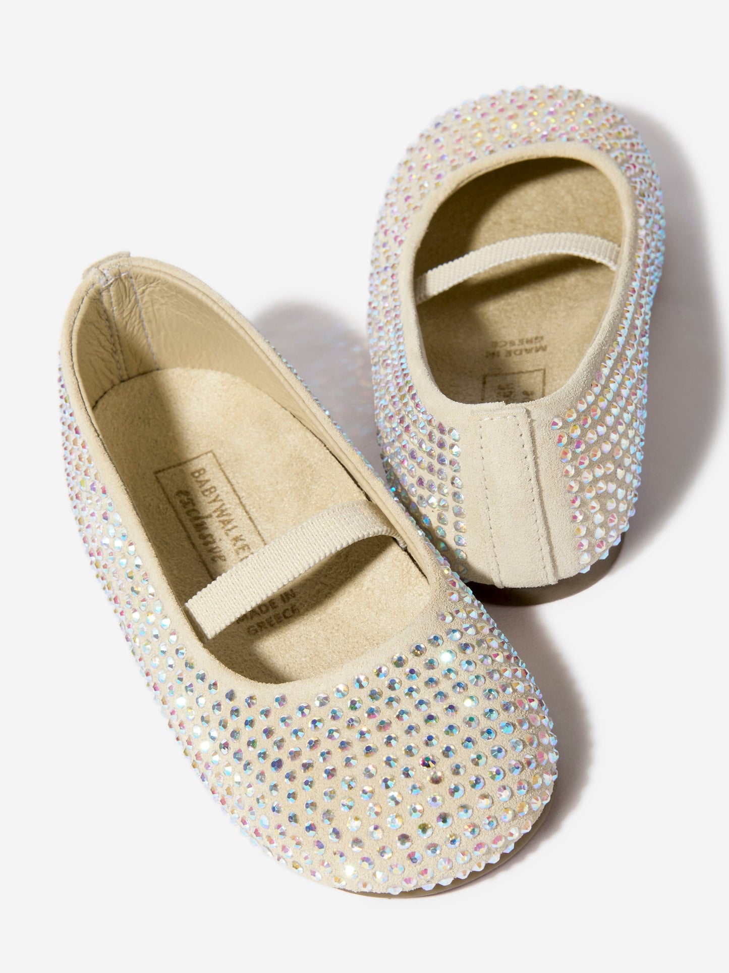 BABYWALKER Girls Suede Swarovski Crystals Allover Ballerinas in Beige