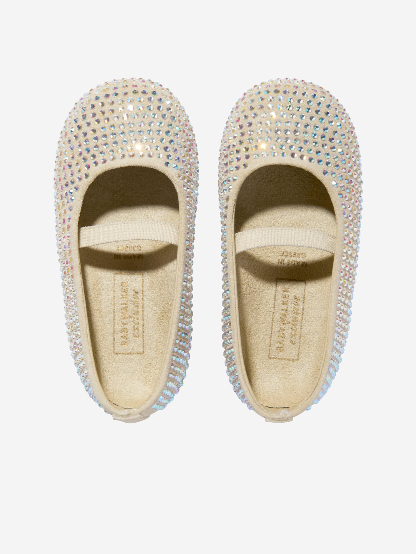 BABYWALKER Girls Suede Swarovski Crystals Allover Ballerinas in Beige