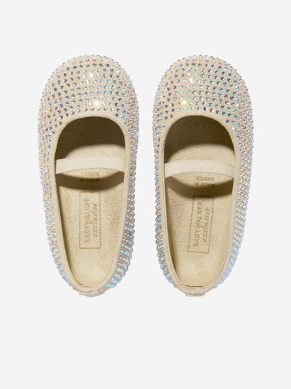 BABYWALKER Girls Suede Swarovski Crystals Allover Ballerinas in Beige