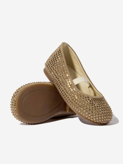 BABYWALKER Girls Suede Swarovski Crystals Allover Ballerinas in Beige