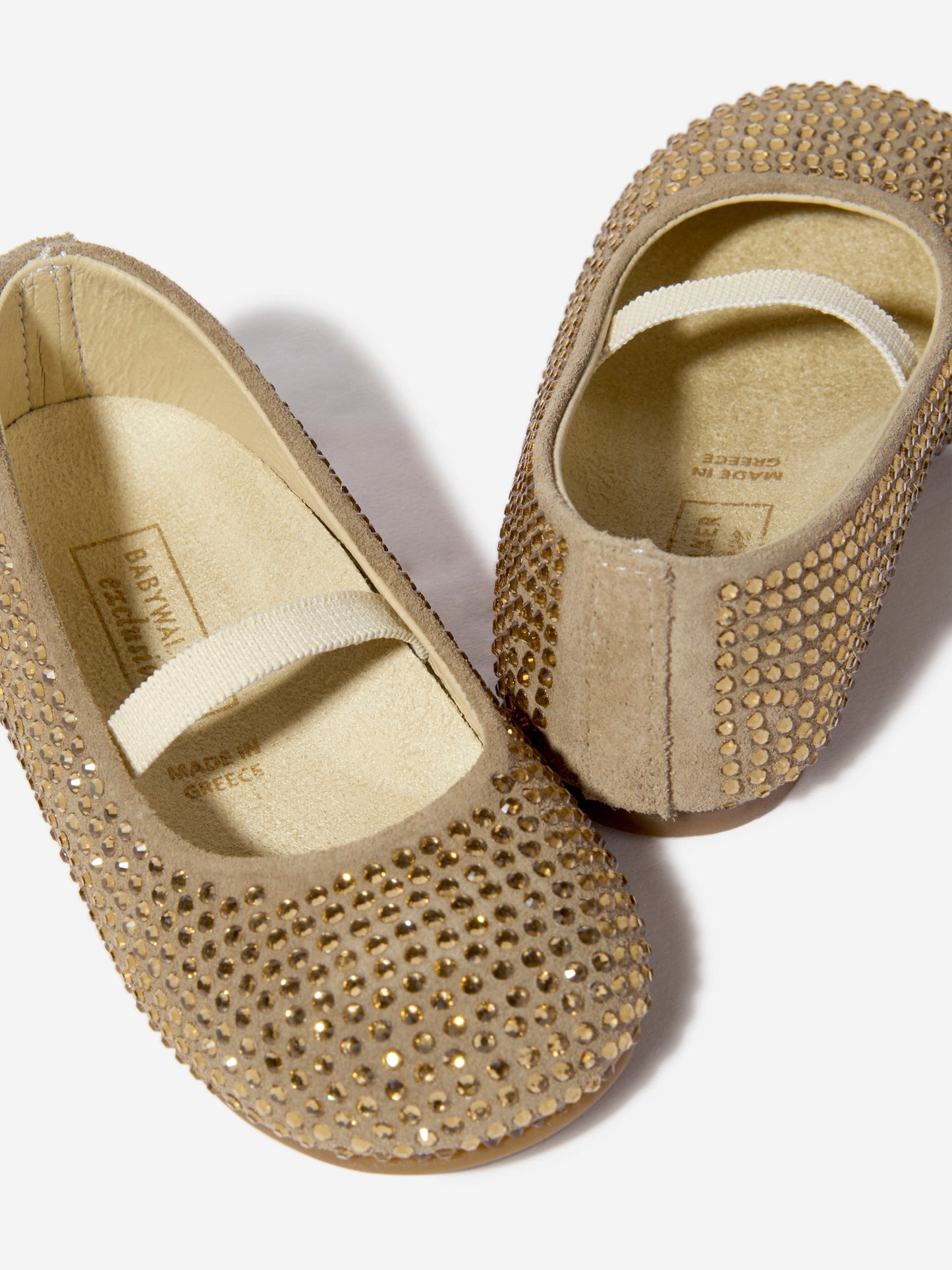 BABYWALKER Girls Suede Swarovski Crystals Allover Ballerinas in Beige