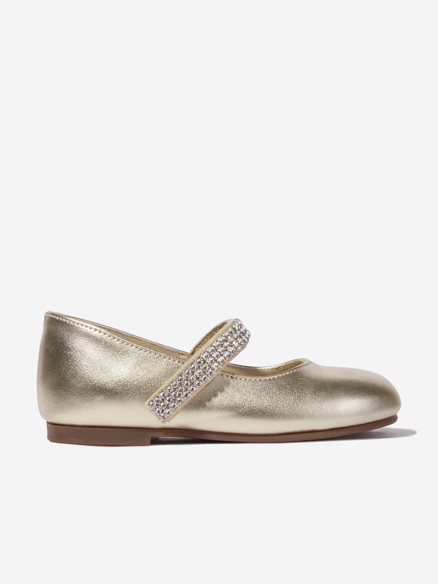 BABYWALKER Girls Swarovski Crystals Strap Ballerinas in Gold
