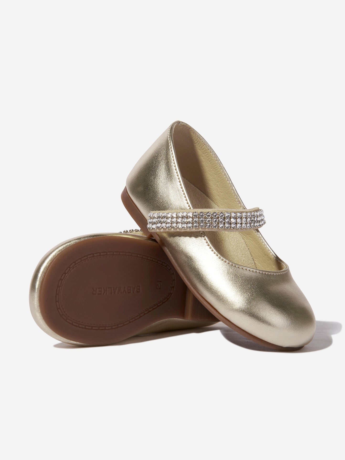 BABYWALKER Girls Swarovski Crystals Strap Ballerinas in Gold