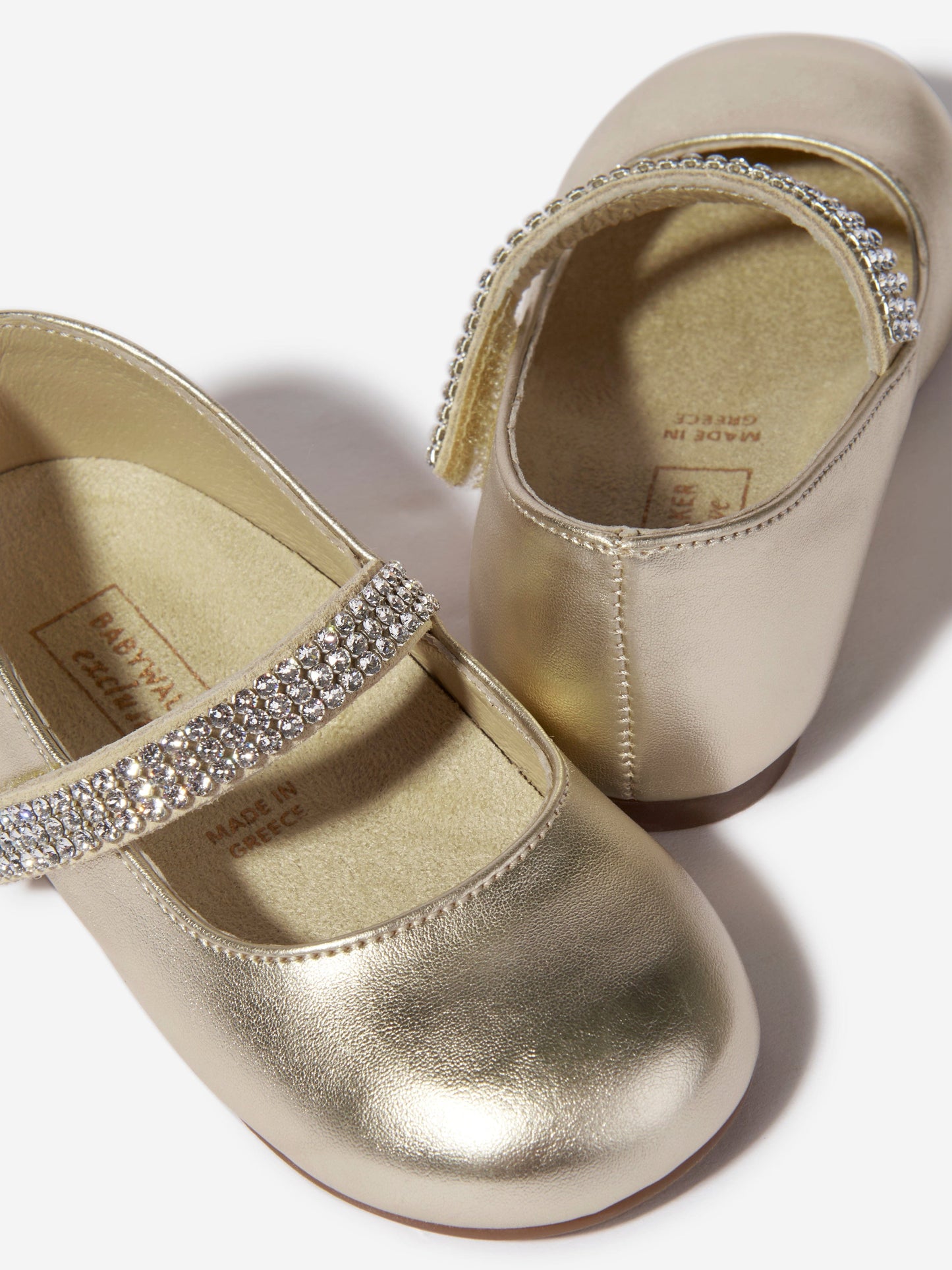 BABYWALKER Girls Swarovski Crystals Strap Ballerinas in Gold