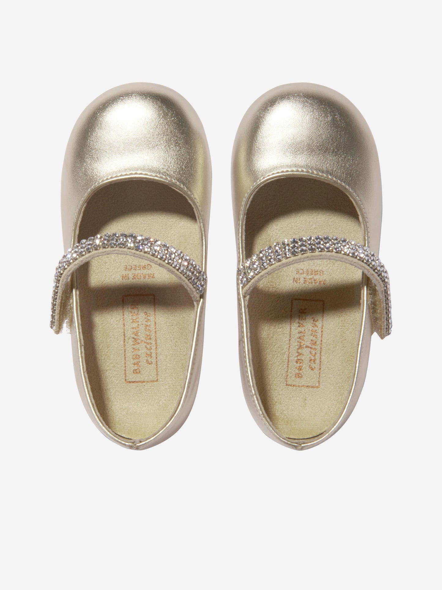 BABYWALKER Girls Swarovski Crystals Strap Ballerinas in Gold