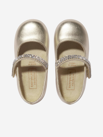 BABYWALKER Girls Swarovski Crystals Strap Ballerinas in Gold