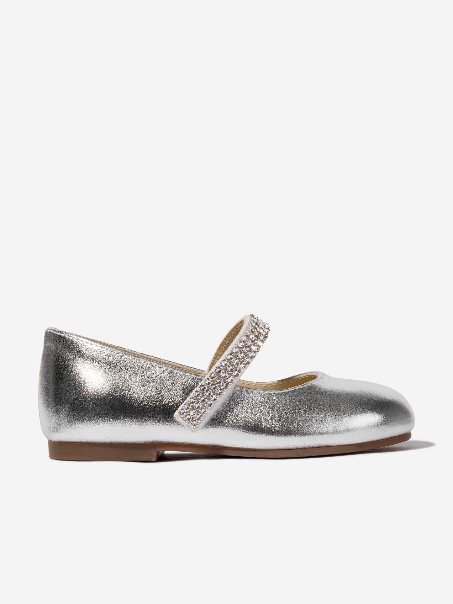 BABYWALKER Girls Swarovski Crystals Strap Ballerinas in Silver