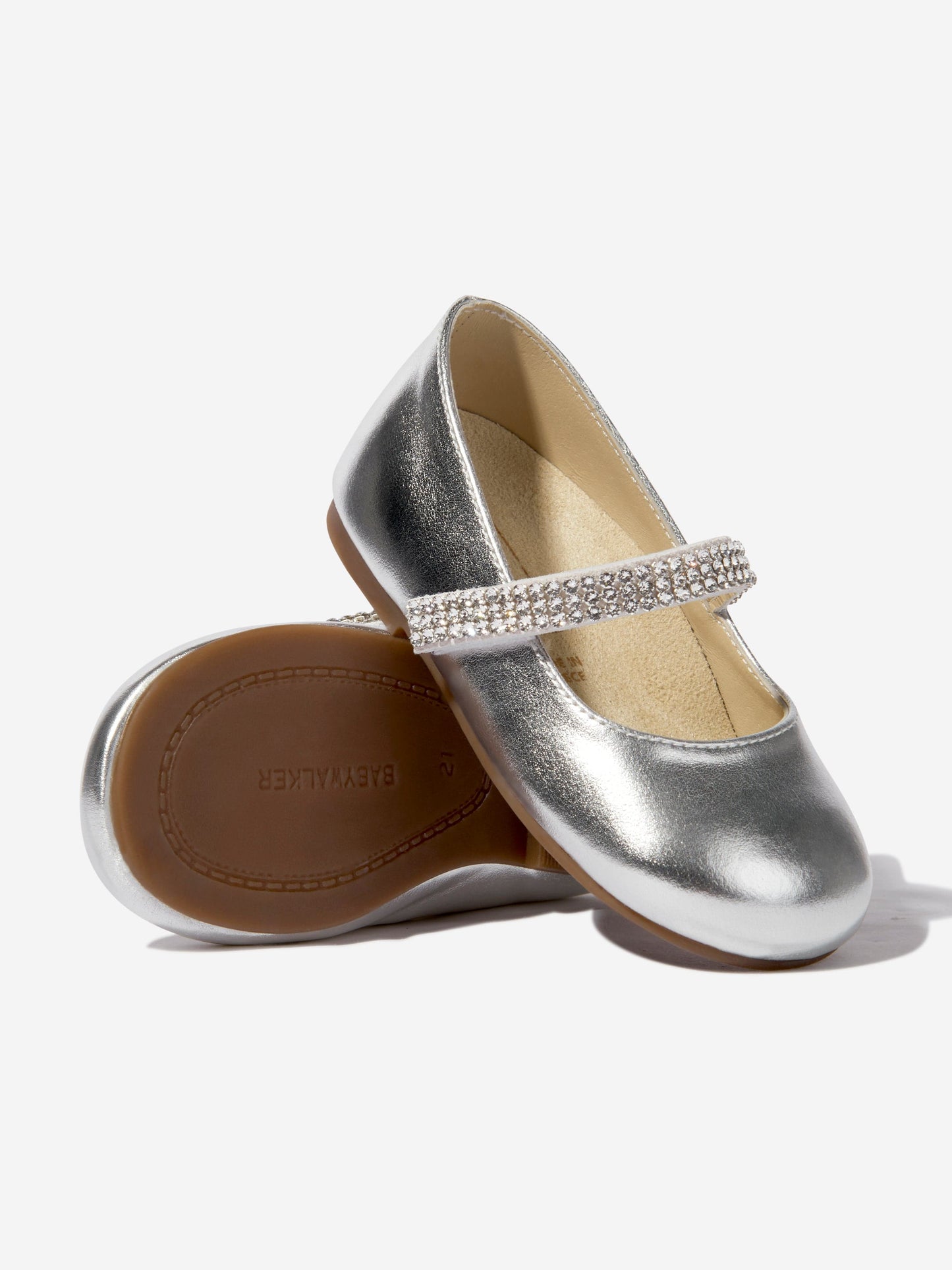 BABYWALKER Girls Swarovski Crystals Strap Ballerinas in Silver