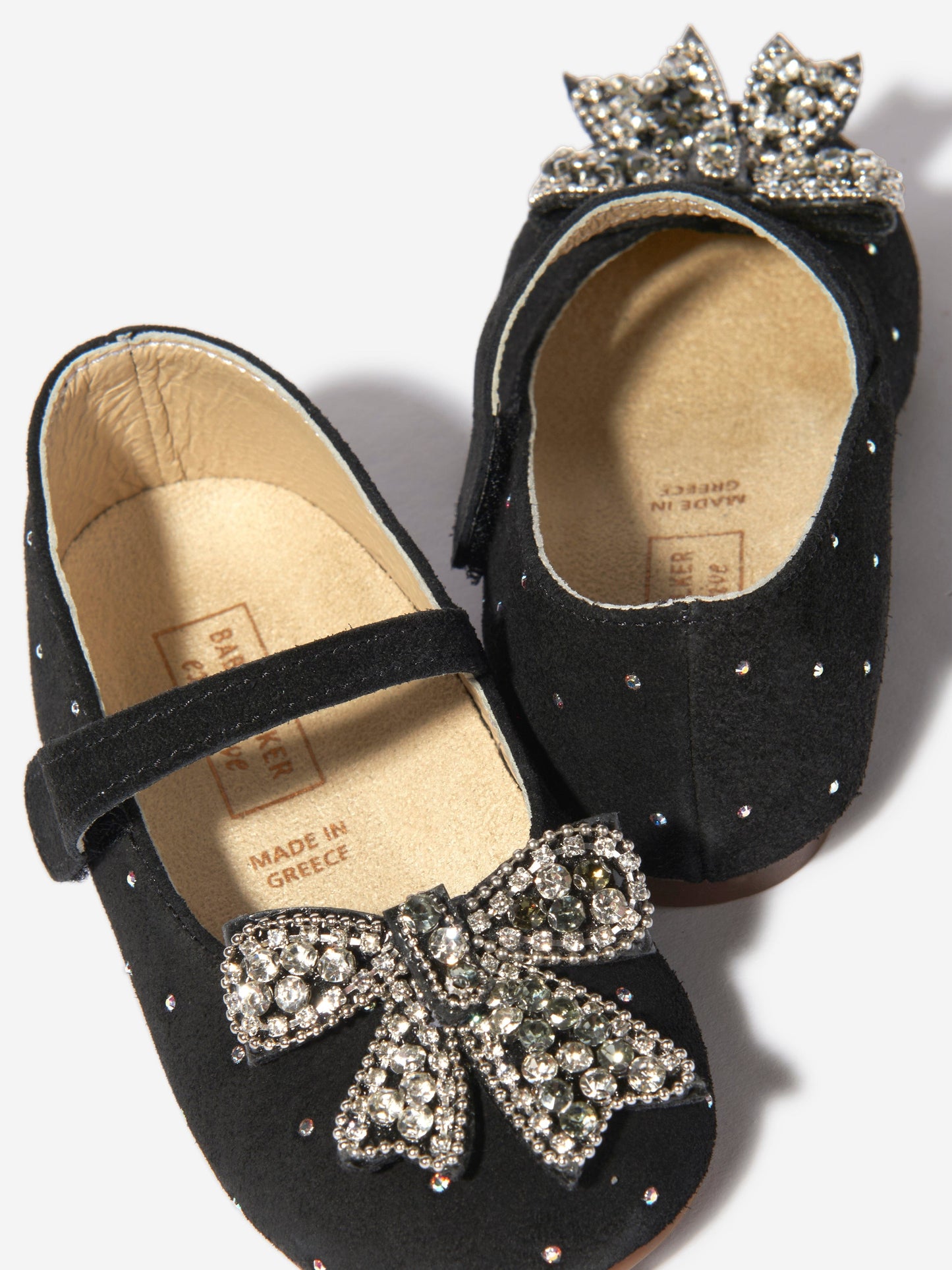 BABYWALKER Girls Suede Swarovski Bow Ballerinas in Black