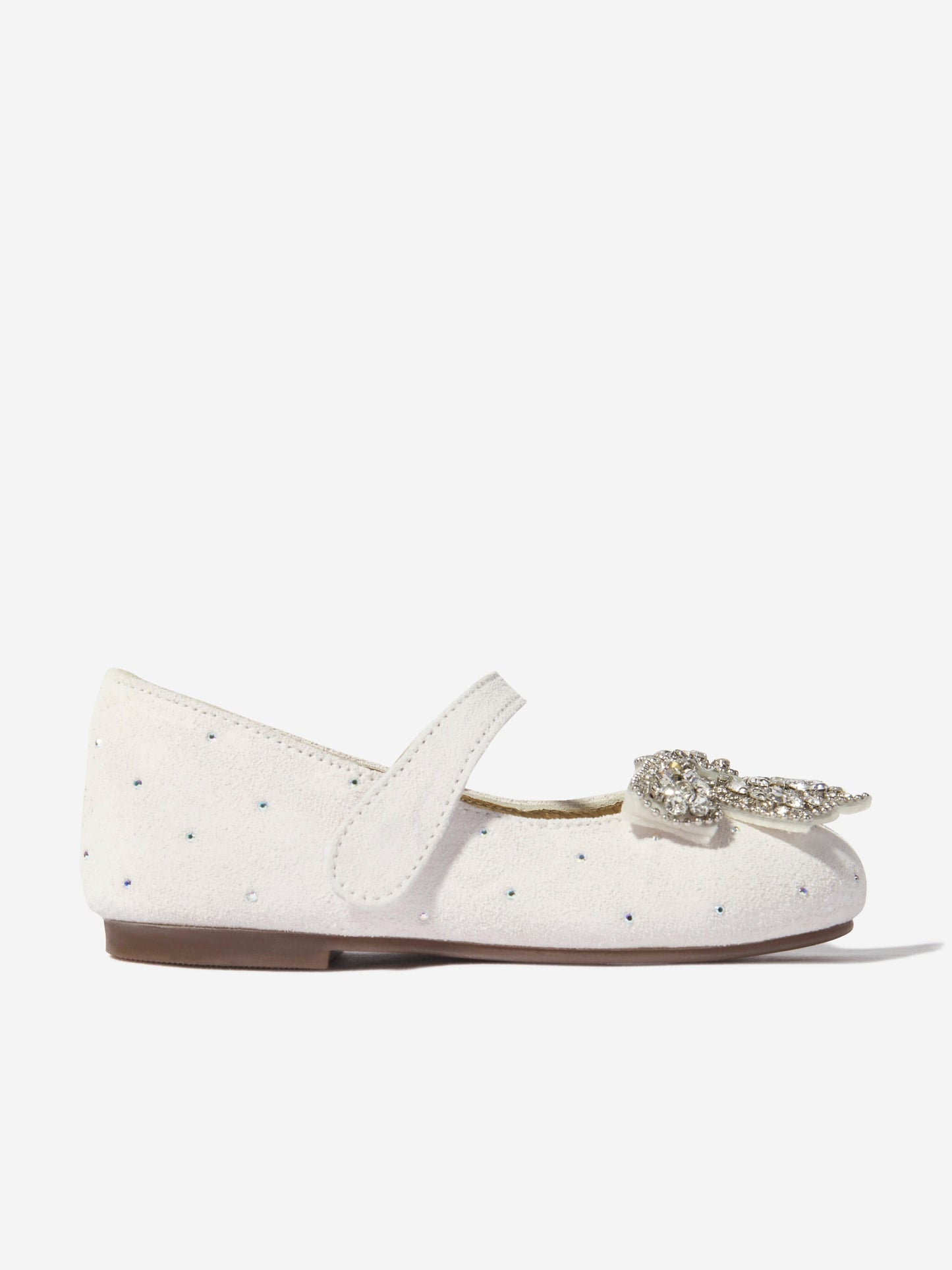 BABYWALKER Girls Suede Swarovski Bow Ballerinas in White