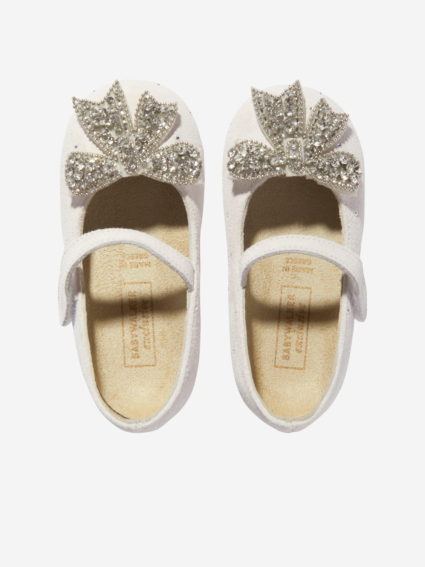 BABYWALKER Girls Suede Swarovski Bow Ballerinas in White