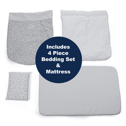 Jane Baby Side Crib + 4 Piece Bedding Set & Safety Mattress, Botanic