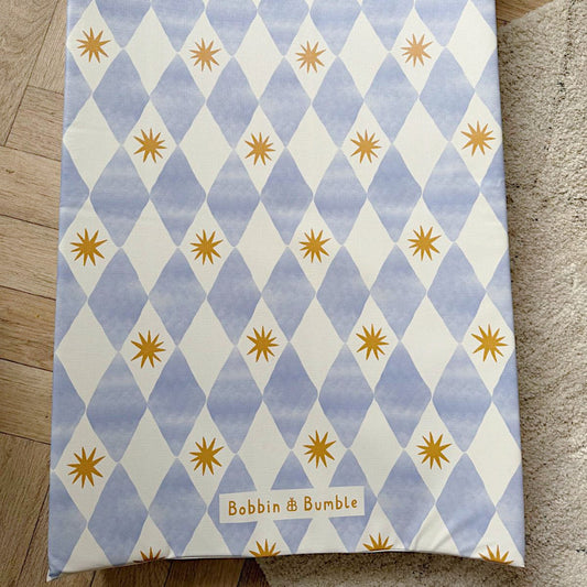 Anti-Roll Wedge Baby Changing Mat - Blue Harlequin