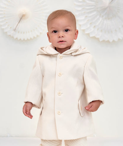 Sarah Louise Boys Hooded Coat in Ivory