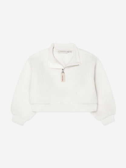 Calvin Klein Girls Sherpa Fleece Half Zip Sweatshirt in Ivory