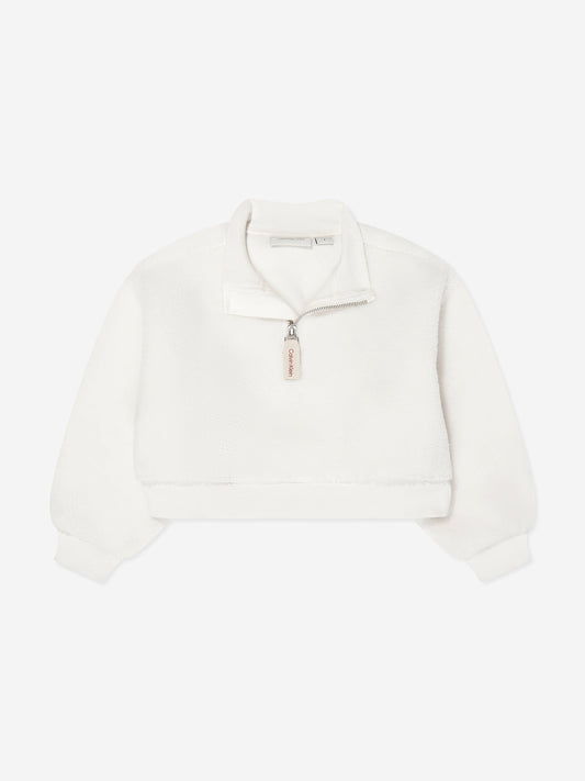 Calvin Klein Girls Sherpa Fleece Half Zip Sweatshirt in Ivory