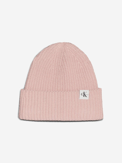 Calvin Klein Girls Monogram Rib Beanie Hat in Pink
