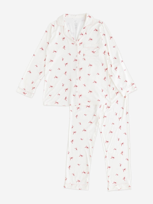 Cozy Crew Club Adult COZY Rosy Ribbon Pyjamas in Ivory