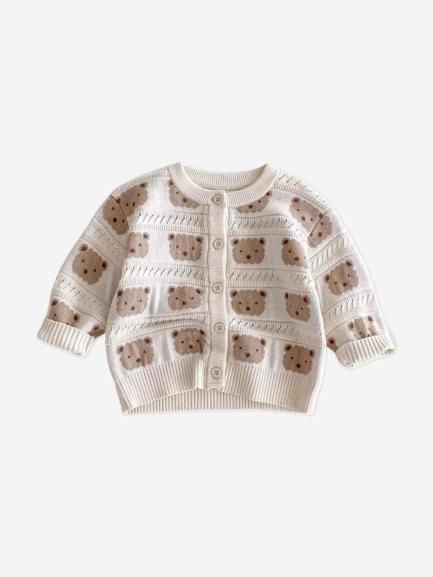 Cozy Crew Club Baby Cozy Tonal Bear Cardigan in Ivory