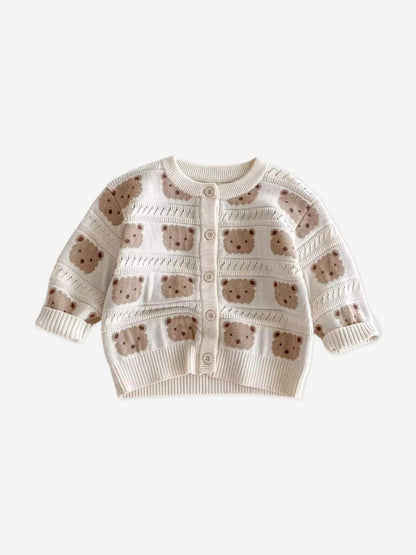 Cozy Crew Club Baby Cozy Tonal Bear Cardigan in Ivory