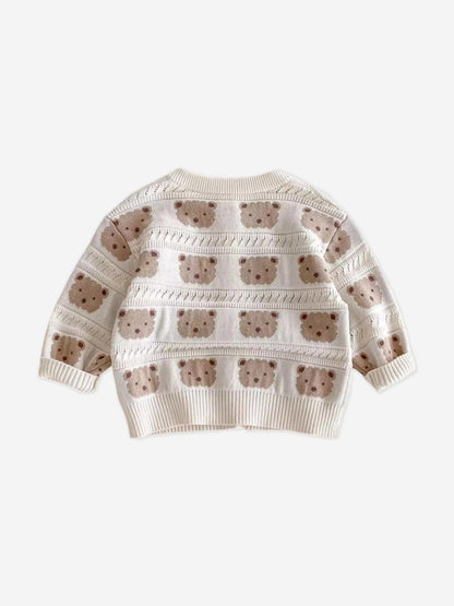 Cozy Crew Club Baby Cozy Tonal Bear Cardigan in Ivory