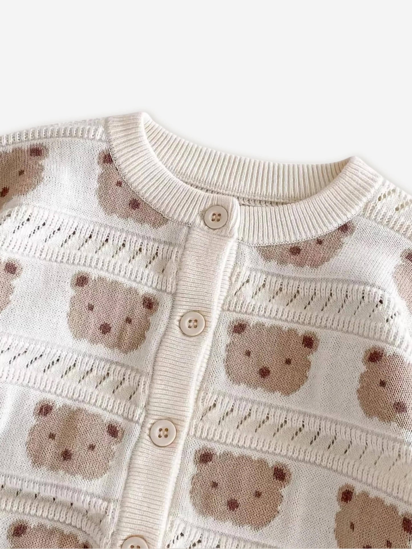 Cozy Crew Club Baby Cozy Tonal Bear Cardigan in Ivory