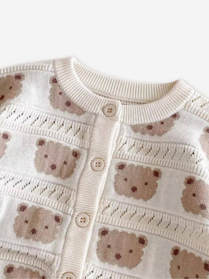 Cozy Crew Club Baby Cozy Tonal Bear Cardigan in Ivory
