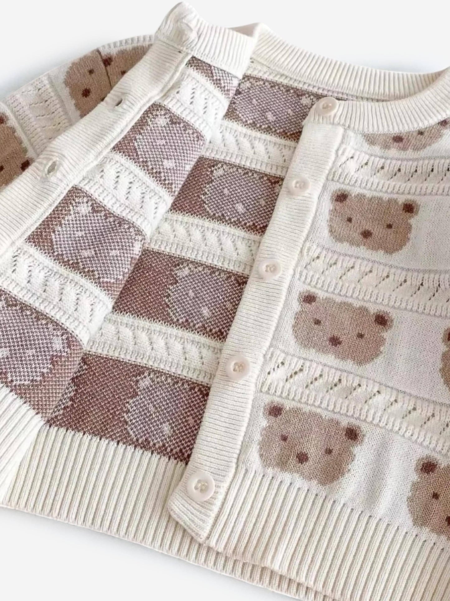 Cozy Crew Club Baby Cozy Tonal Bear Cardigan in Ivory