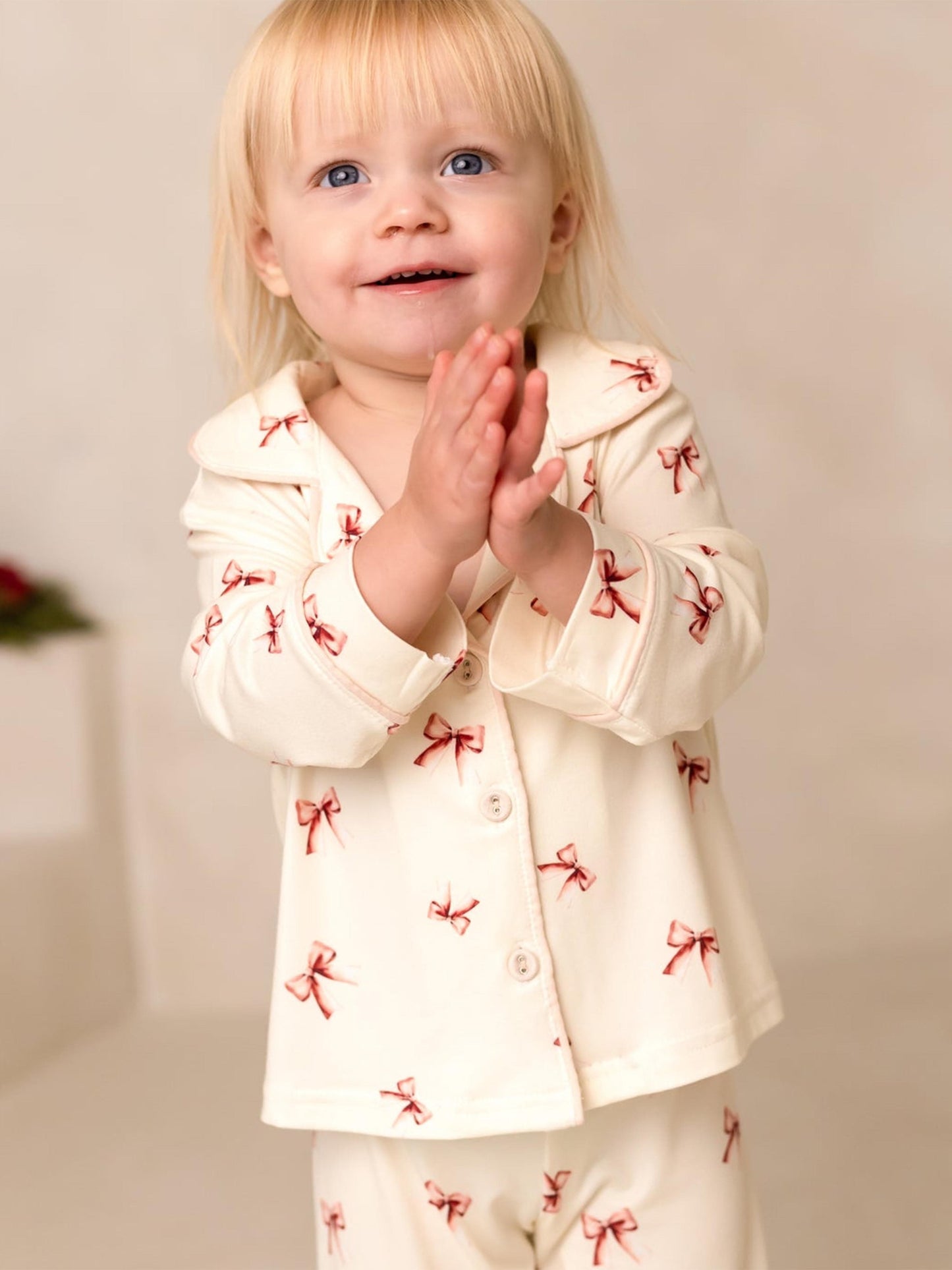 Cozy Crew Club Girls Mini COZY Rosy Ribbon Pyjamas in Ivory