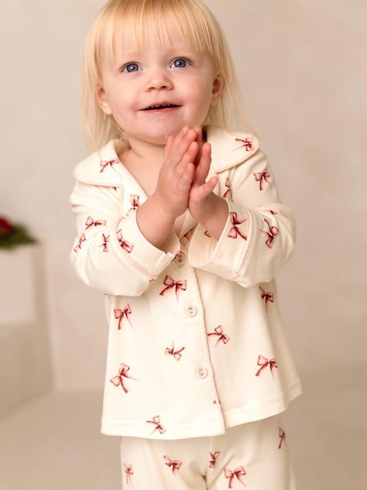 Cozy Crew Club Girls Mini COZY Rosy Ribbon Pyjamas in Ivory