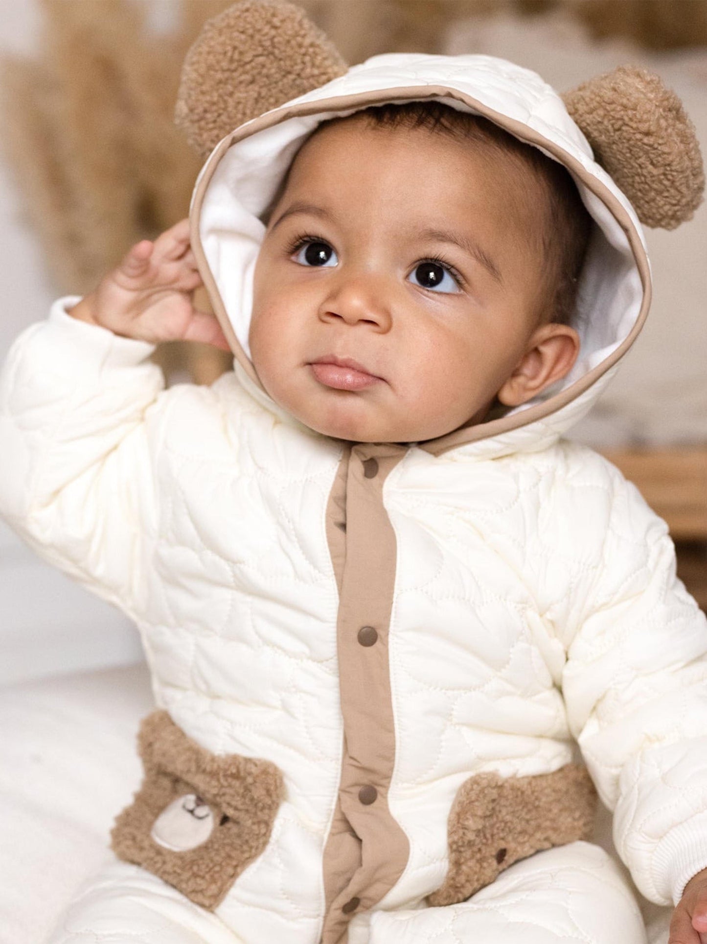Cozy Crew Club Baby The Friendly Bear Puffy Suit in Ivory