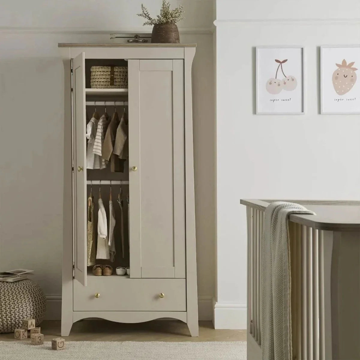 CuddleCo Clara 2 Door Nursery Wardrobe - Cashmere & Ash