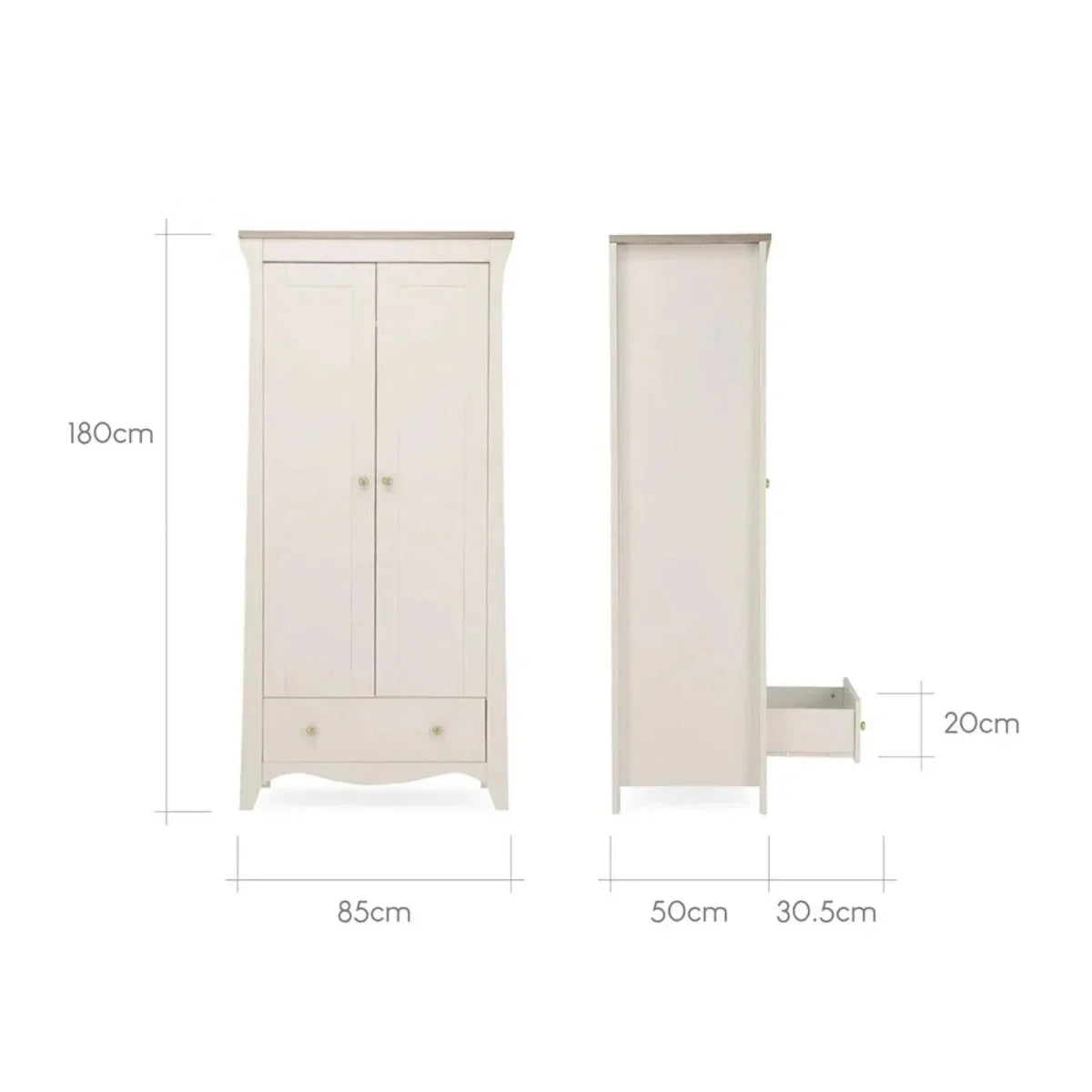 CuddleCo Clara 2 Door Nursery Wardrobe - Cashmere & Ash