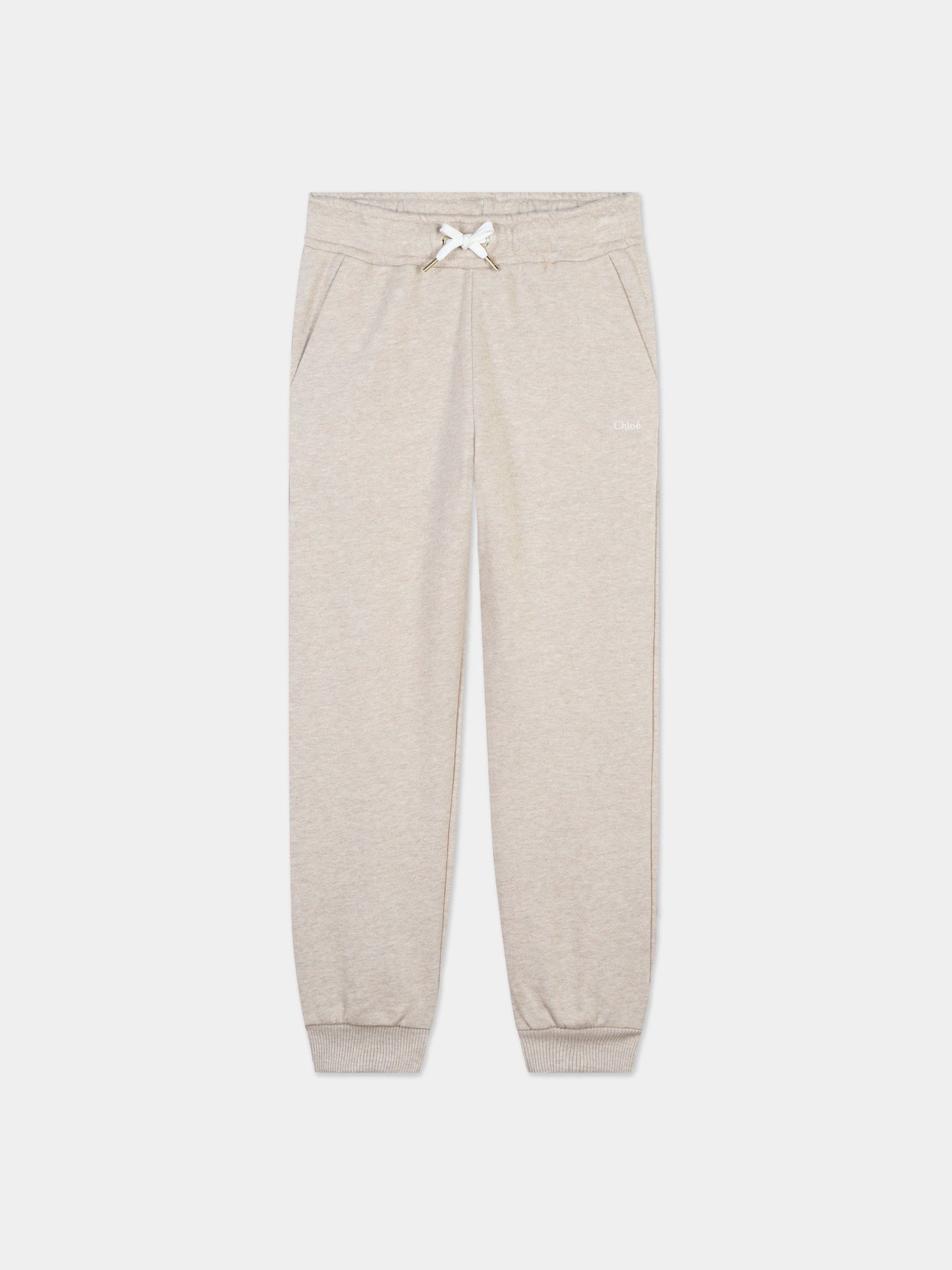 Chloé Girls Embroidered Joggers in Beige