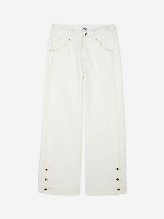 Chloé Girls Denim Trousers in Ivory