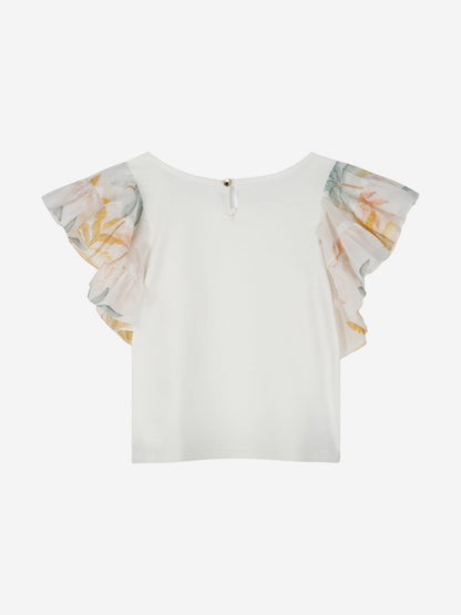 Chloé Girls Palm Grove Ruffle Top in Ivory