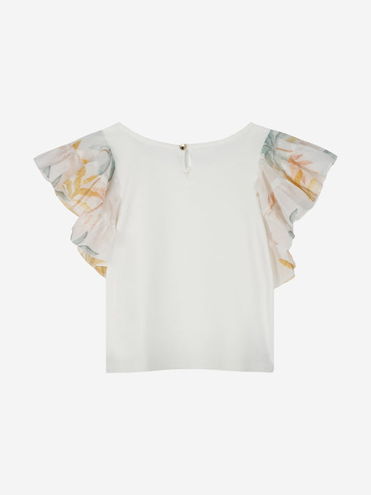 Chloé Girls Palm Grove Ruffle Top in Ivory