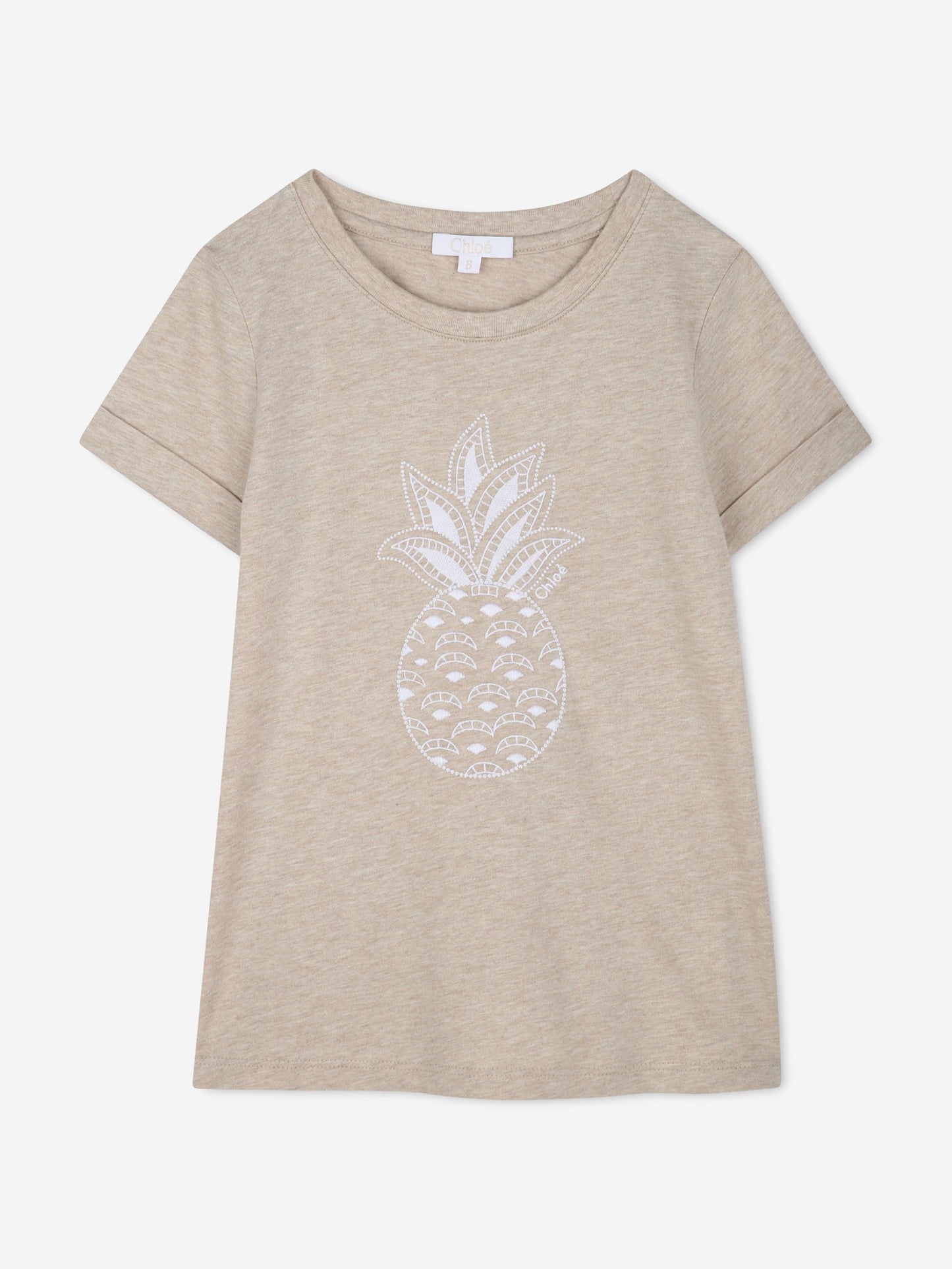 Chloé Girls Embroidered Pineapple T-Shirt in Beige