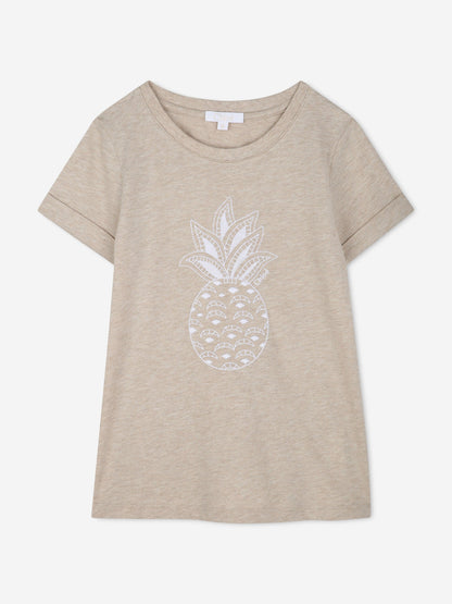 Chloé Girls Embroidered Pineapple T-Shirt in Beige