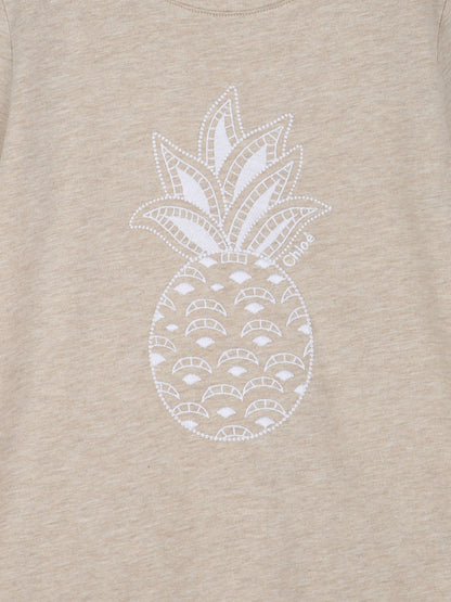 Chloé Girls Embroidered Pineapple T-Shirt in Beige