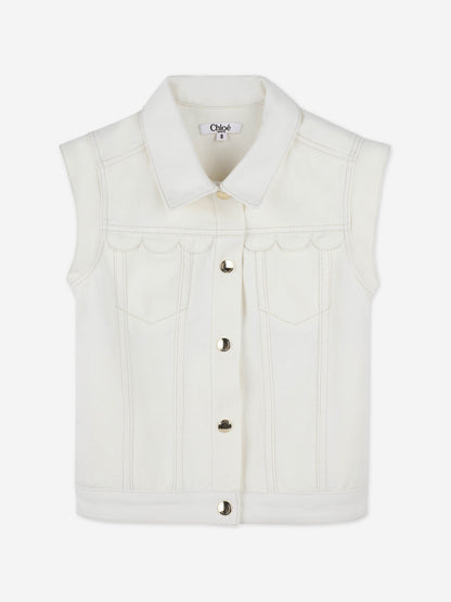 Chloé Girls Scalloped Gilet in Ivory